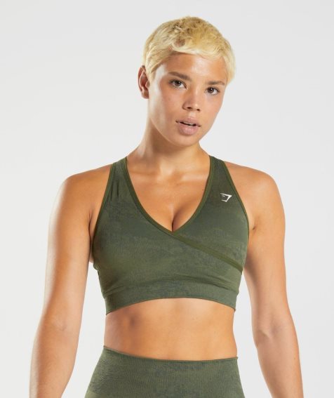 Women's Gymshark Adapt Camo Seamless Sports Bra Olive | CA 30786N